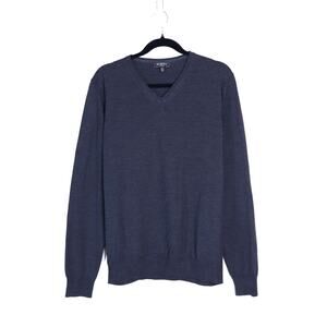 SAKS FIFTH AVENUE Merino Wool V Neck Sweater Dark Grey Knit Pullover Men's L